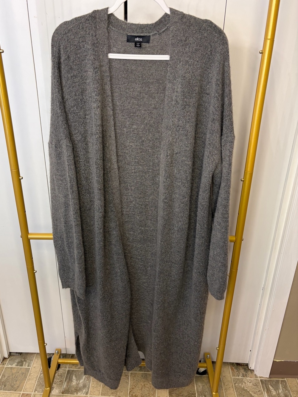 Gray Open-Front Long Cardigan